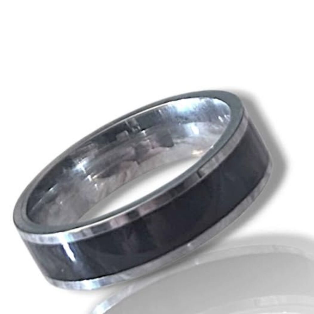 Brushed Silvertone Stainless Steel Dark Centered Statement Ring